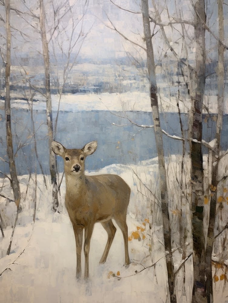 Vintage Winter Tiergemälde Hirsch 6