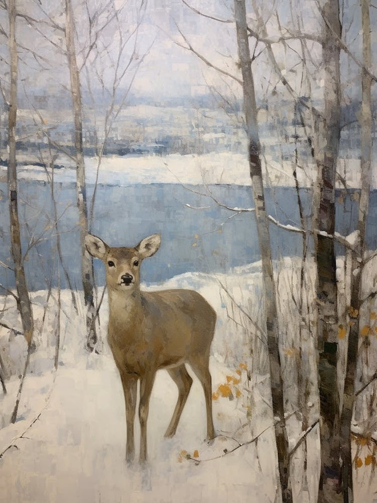 Vintage Winter Animal Painting Deer 6