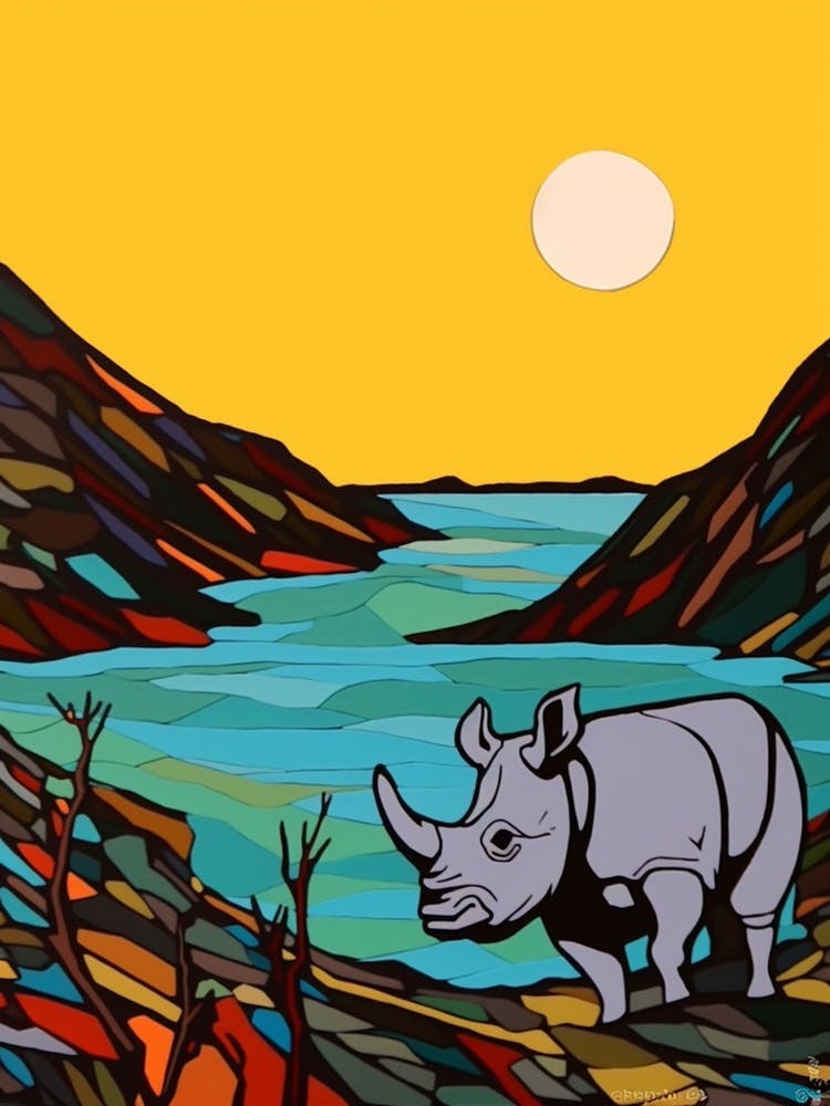 Simple Line Illustration Rhino By The River 4