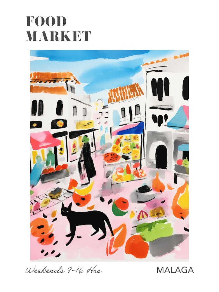 The Food Market In Malaga 1 Illustration Poster