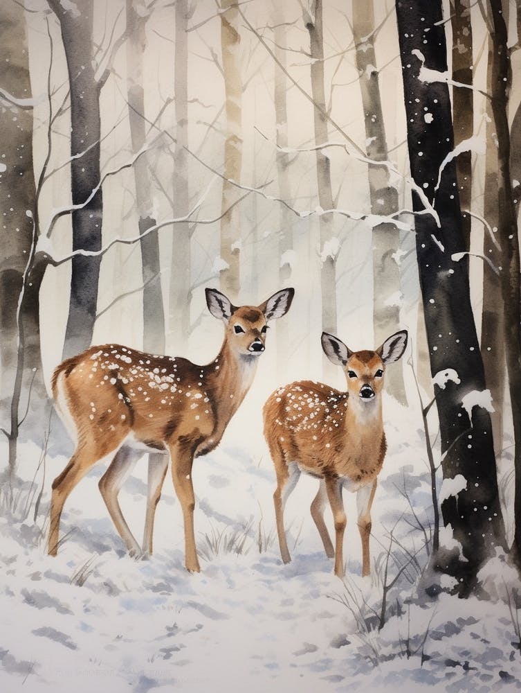 Winter Watercolour Fawn 2