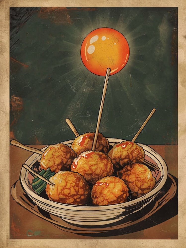 Takoyaki Japanese Cuisine Mid Century Modern
