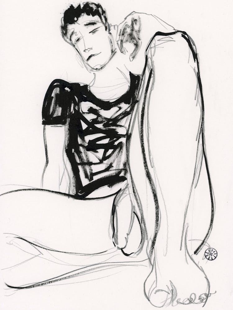 Male Nude 4 - homoerotic man erotic drawing ink pencil