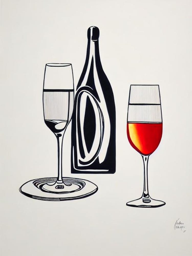 American Sparkling Wine Picasso 2 Line Drawing Cocktail Poster