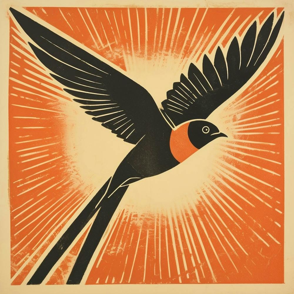 Retro Bird Lithograph Barn Swallow 2