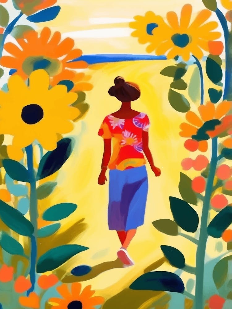 Walking in a field of sunflowers