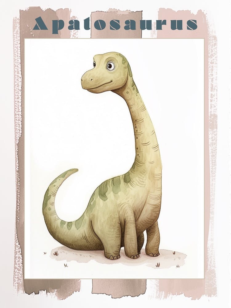 Cute Cartoon Apatosaurus Dinosaur Watercolour 3 Poster