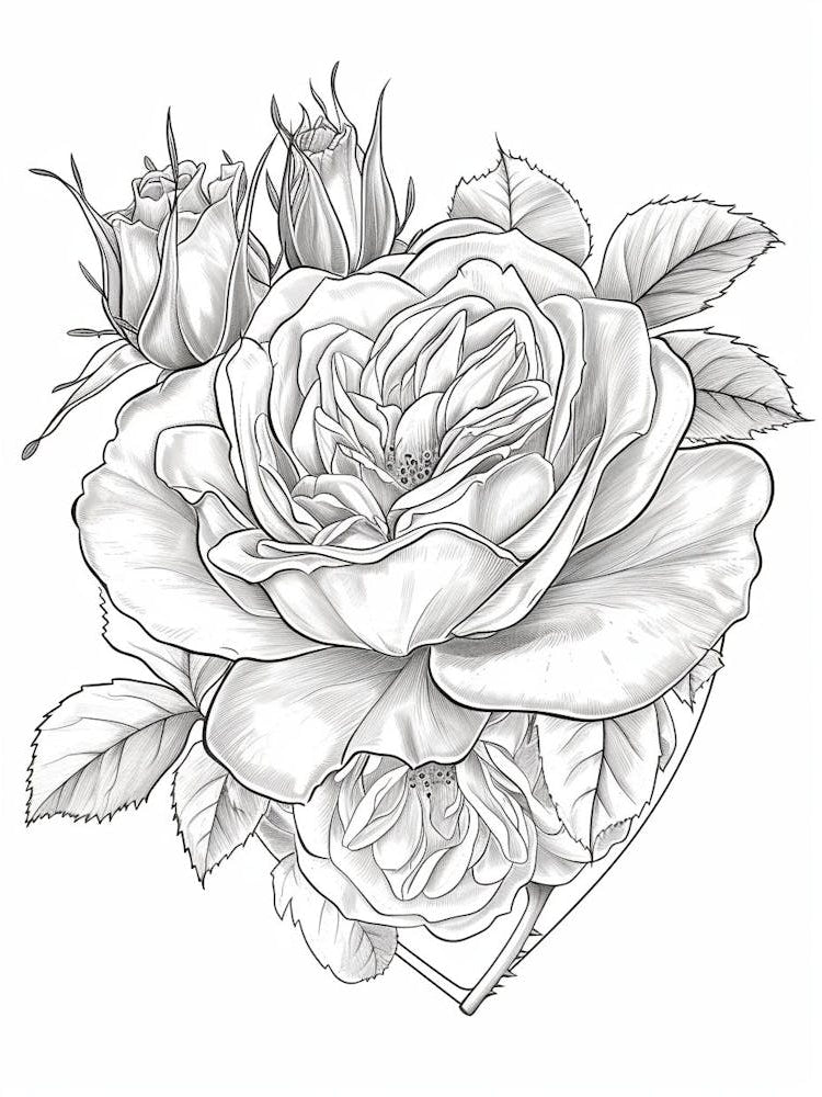 Rose Heart Line Drawing 6