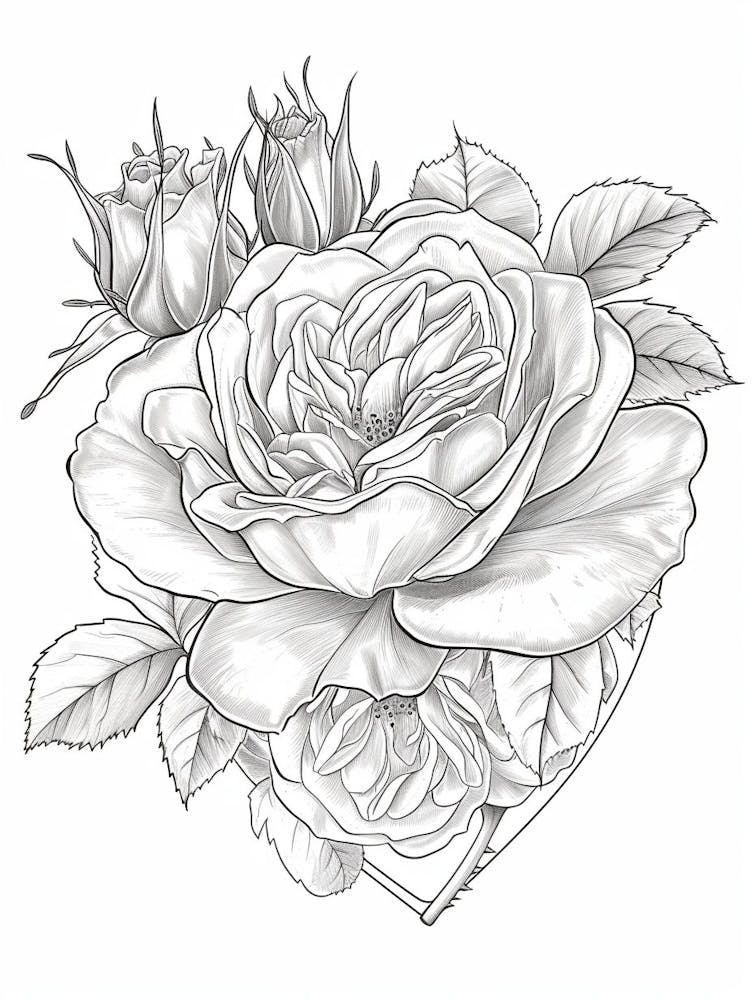 Rose Heart Line Drawing 6