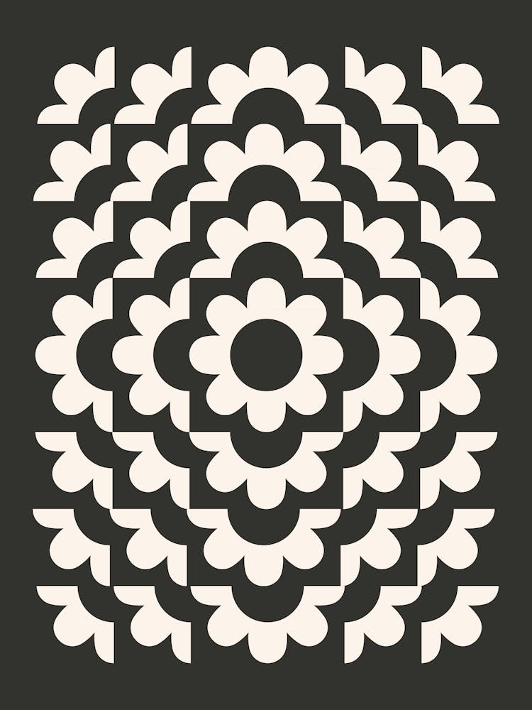 Abstract Flowers Pattern 14 In Black Beige 01