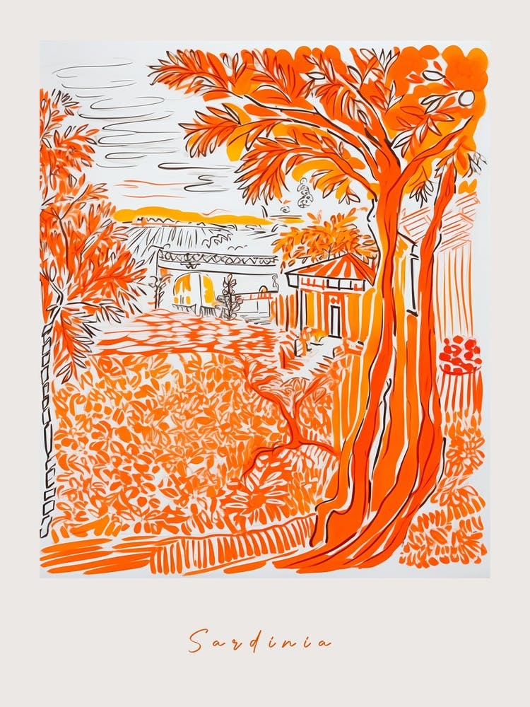 Sardinia Italy Orange Drawing Poster