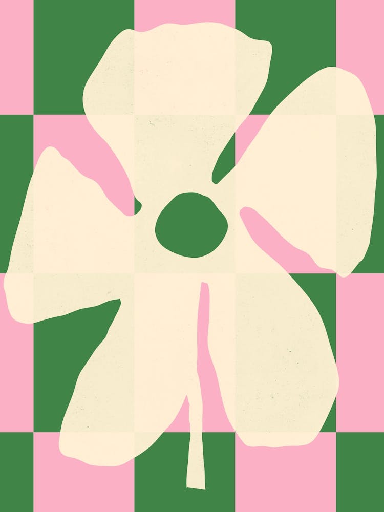 Flower with retro vibes on pink and green check pattern background