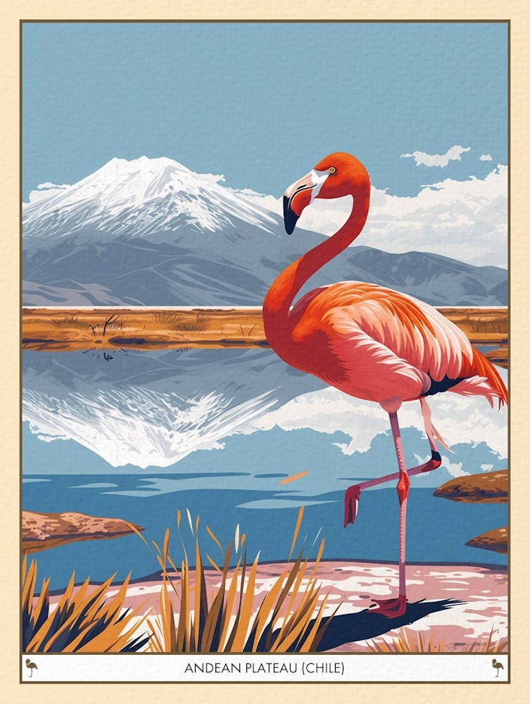 Greater Flamingo Andean Plateau Chile Tropical Illustration 6 Poster