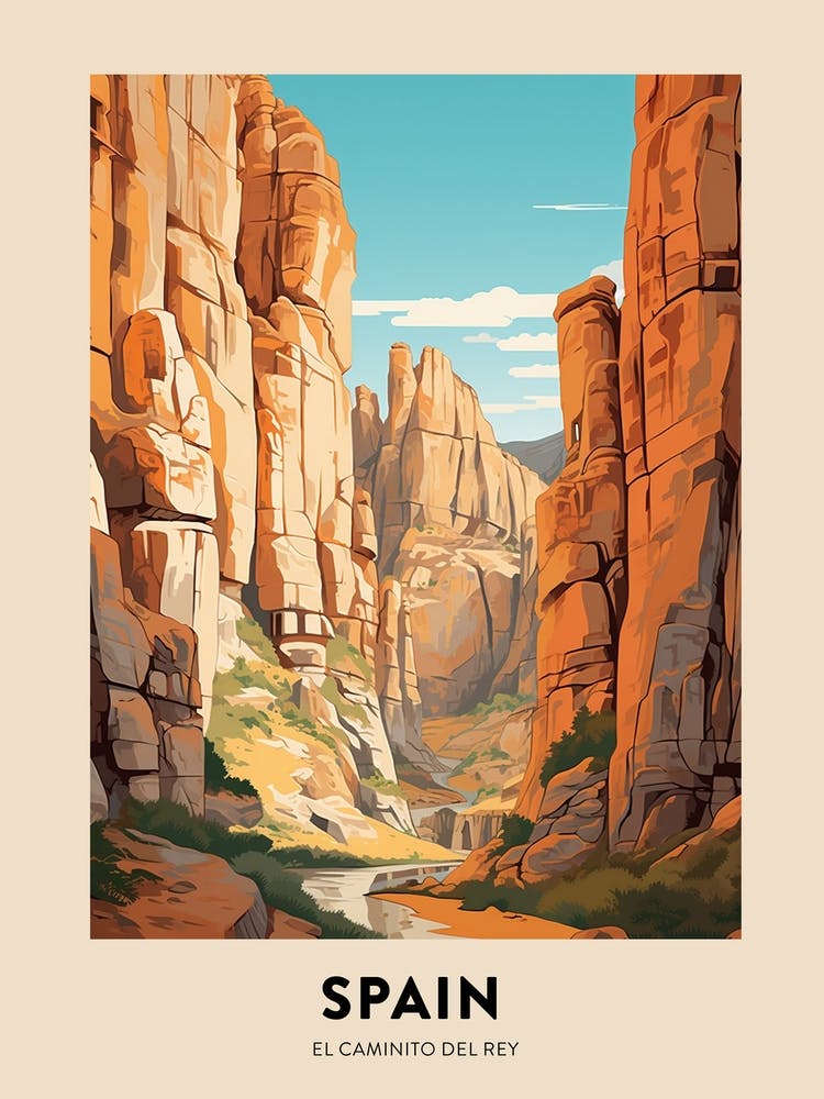 El Caminito Del Rey Spain Vintage Hiking Travel Poster