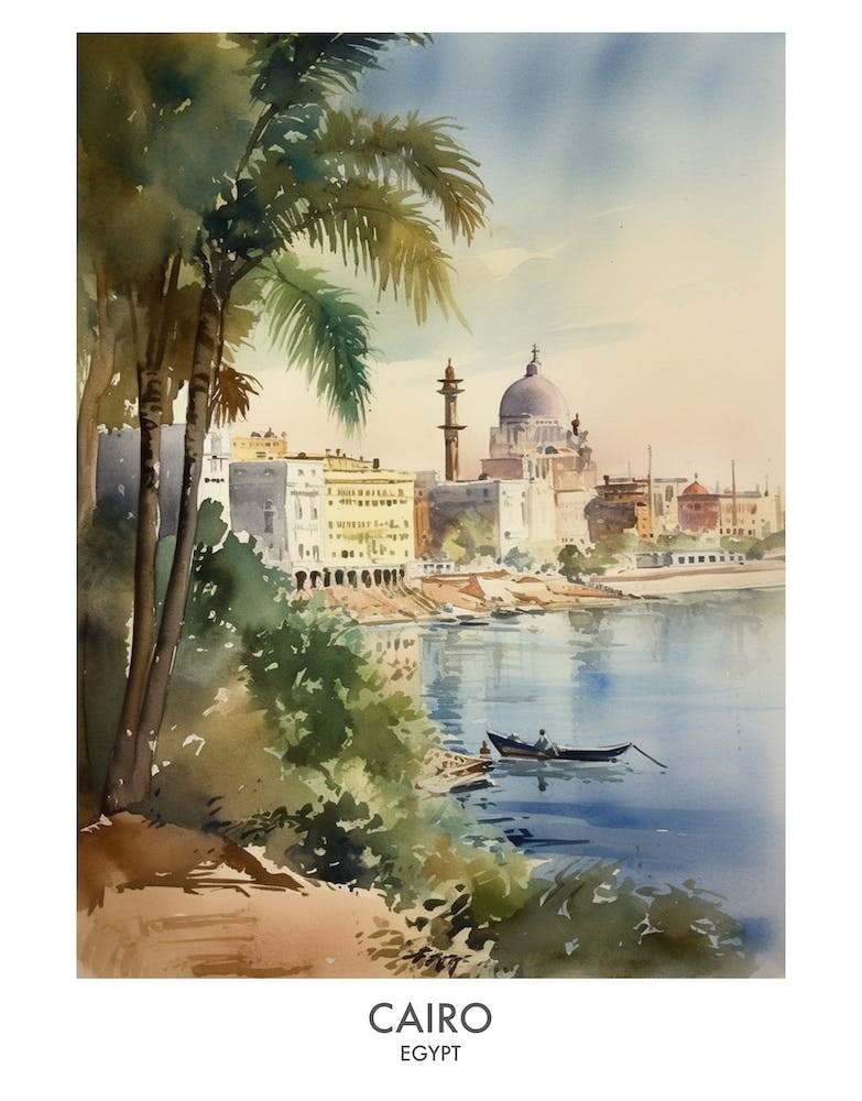 Cairo 3 Watercolour Travel Poster