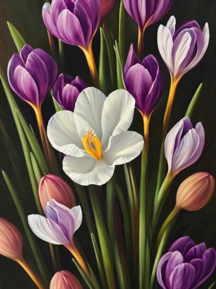 Crocus Still Life Oil Painting Flower