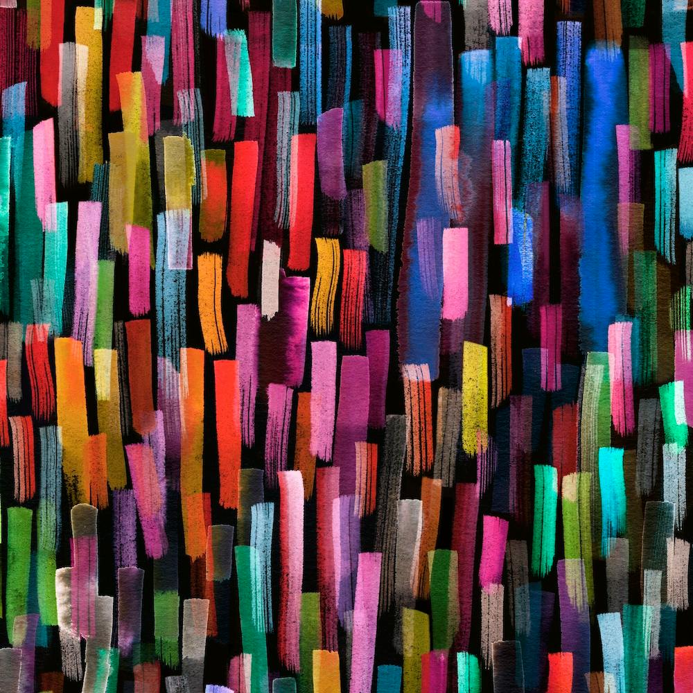 Colorful Brushstrokes Black Square