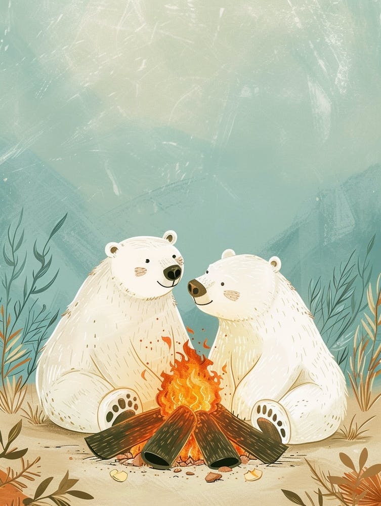 Polar Bear Two Bears Sitting Together By A Campfire Märchenbuch-Illustration 2