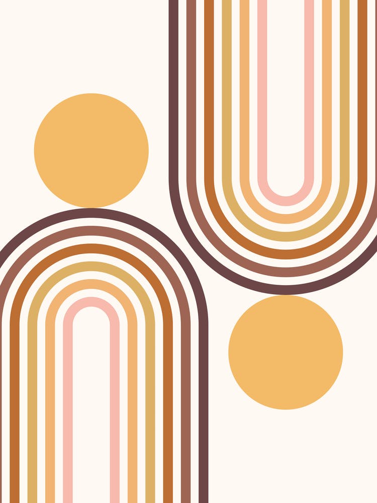 Mid Century Modern Geometric in retro gold brown terracotta (Rainbow and Sun Abstract Design)