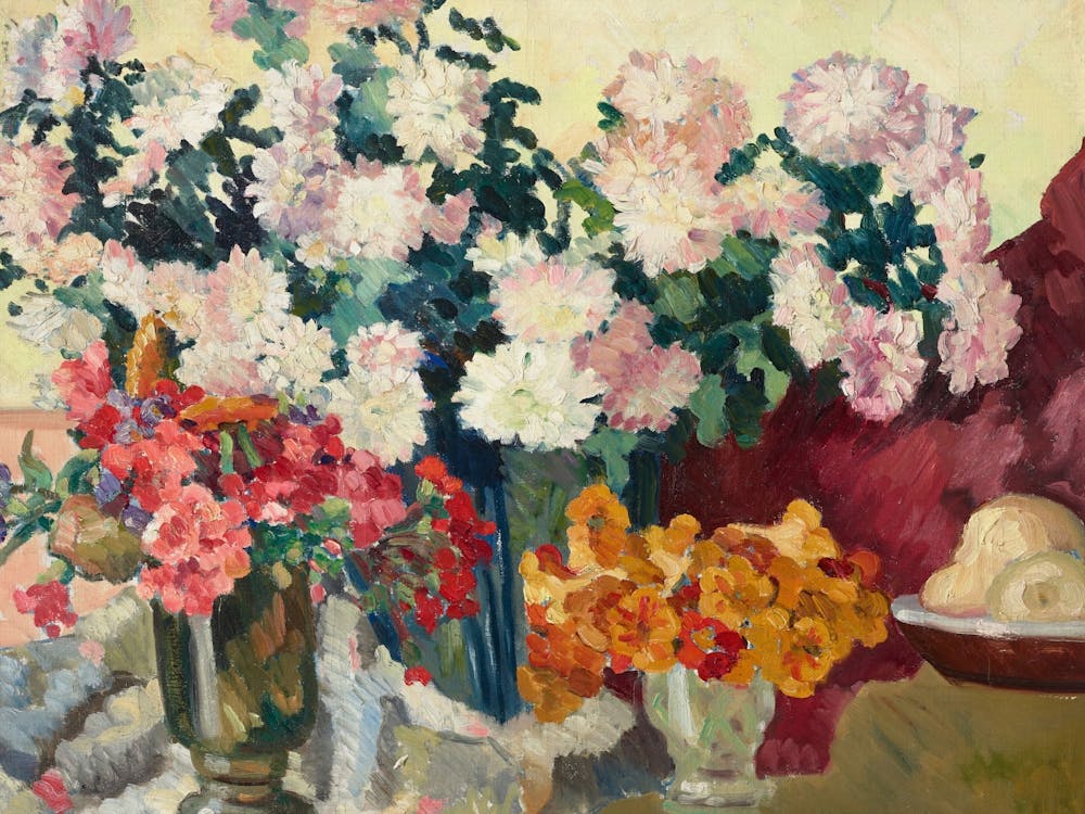 Fleurs dans des vases, Art floral vintage coloré