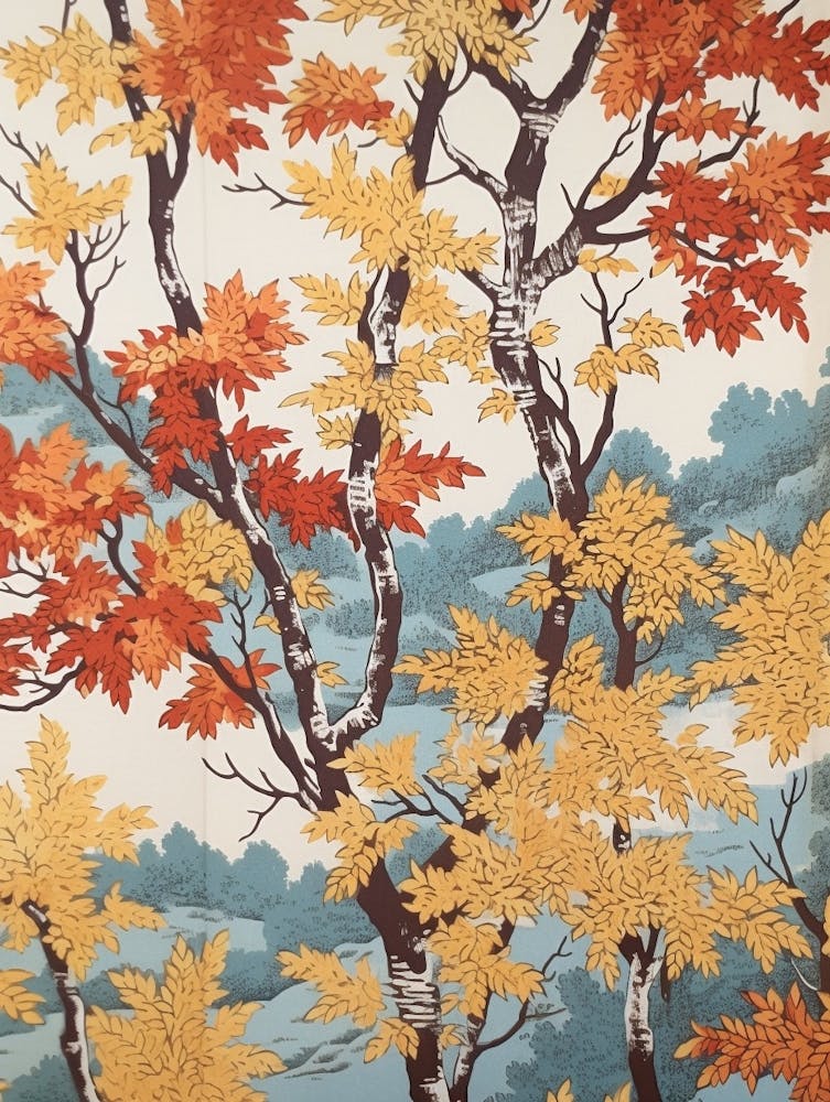 River Birch 1 Vintage Autumn Tree Print 