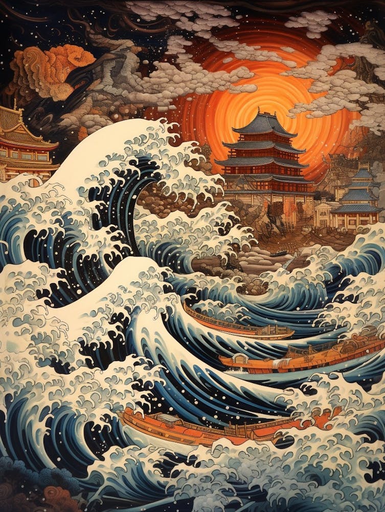 Tsunami Waves Japanese Illustration 7