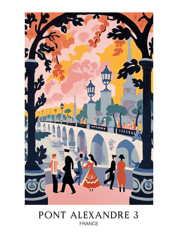 Pont Alexandre Iii, France Colourful 1 Travel Poster