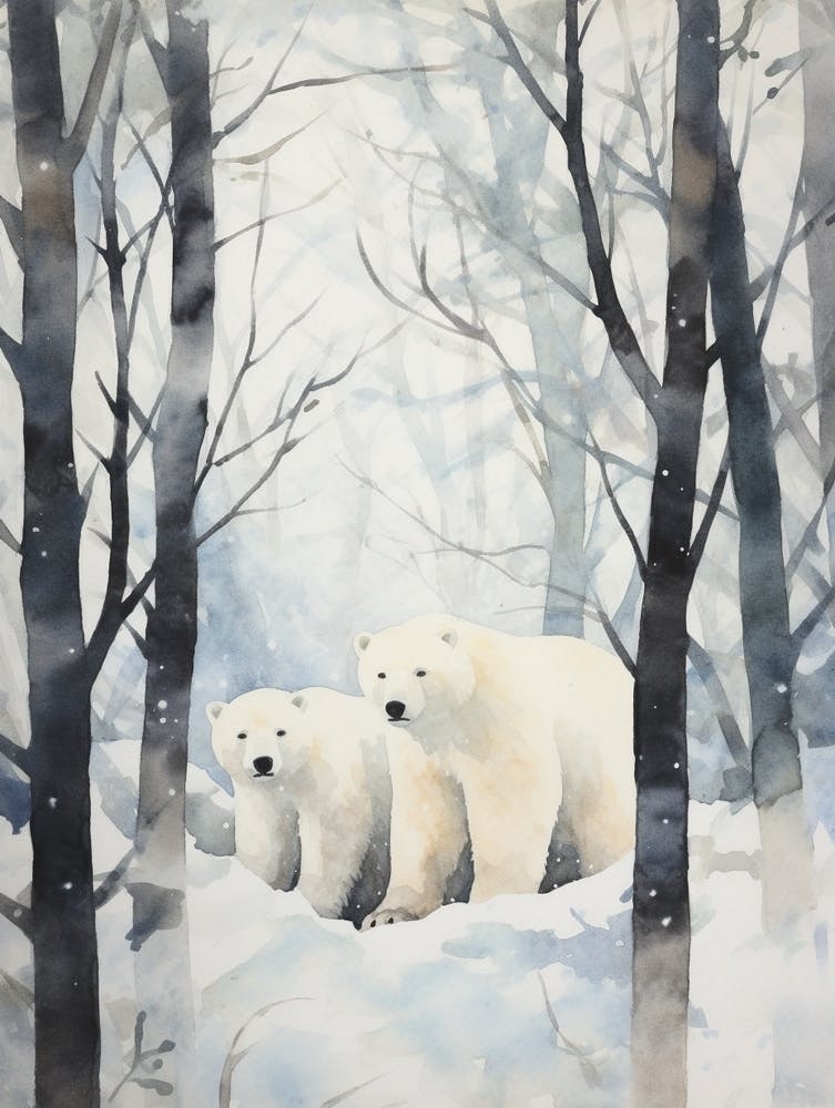 Winter-Aquarell Eisbär 2