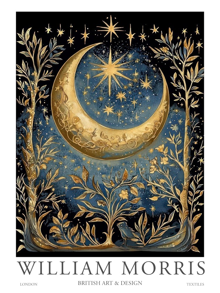 William Morris Art Sun Moon Night Eclipse Morris Exhibition Print Botanical Poster Gold Vintage