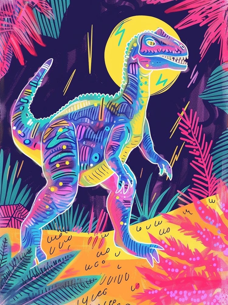 Neon 1980s Pattern Dinosaur Inspired