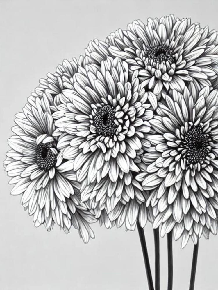 Chrysanthemums B&W Pencil 2 Flower