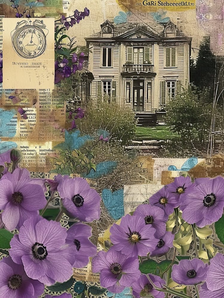 Purple Flowers Scrapbook Collage Cottage 4