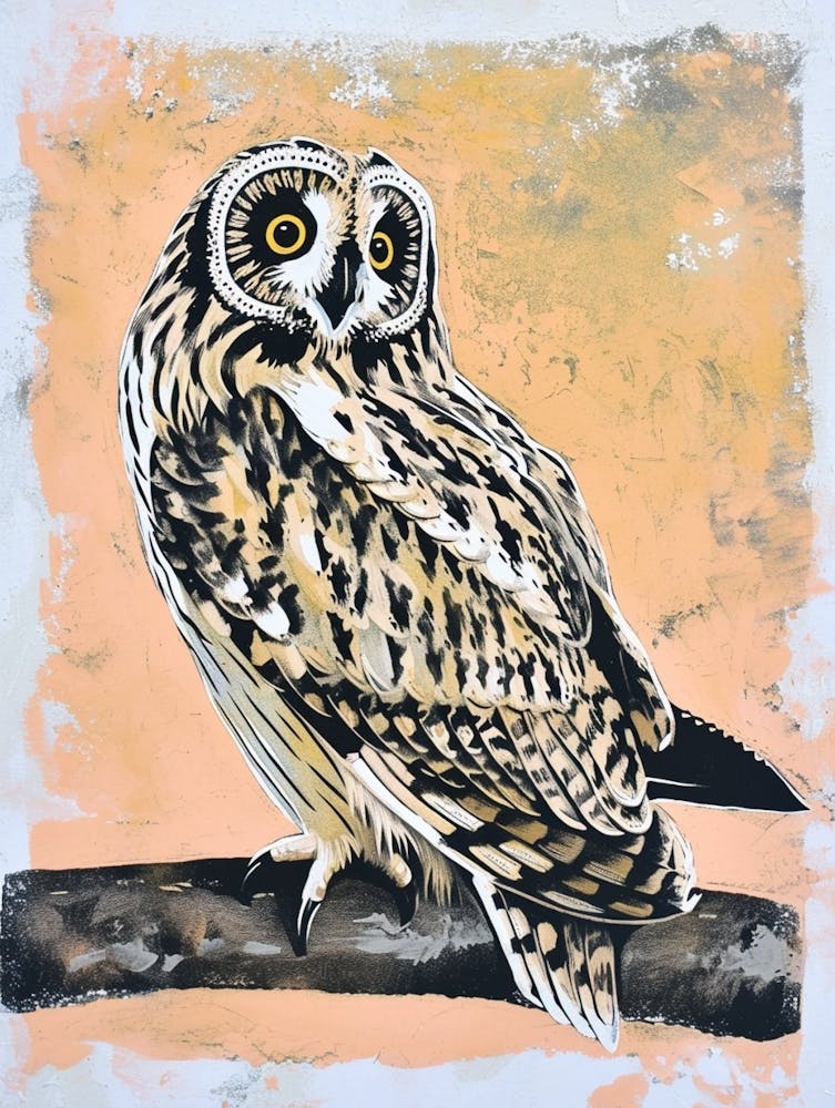 Short Eared Owl Linocut Blockprint 1