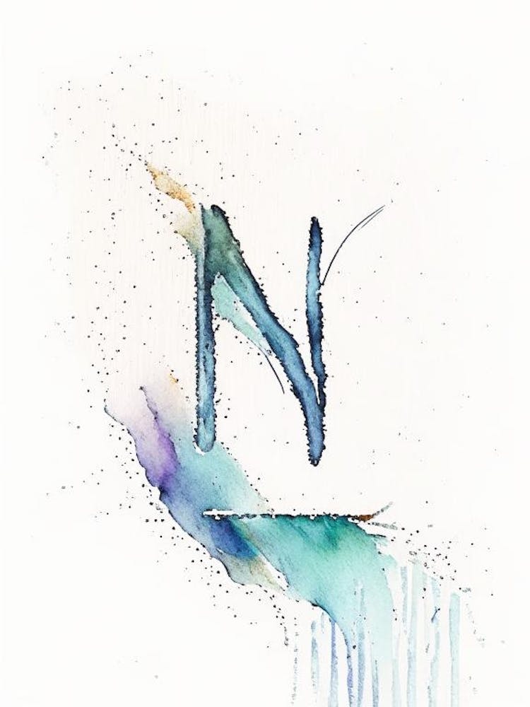 N  Letter, Alphabet Minimalist Watercolour 1