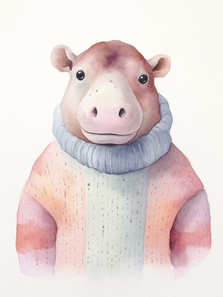 Baby Animal Watercolour Hippopotamus