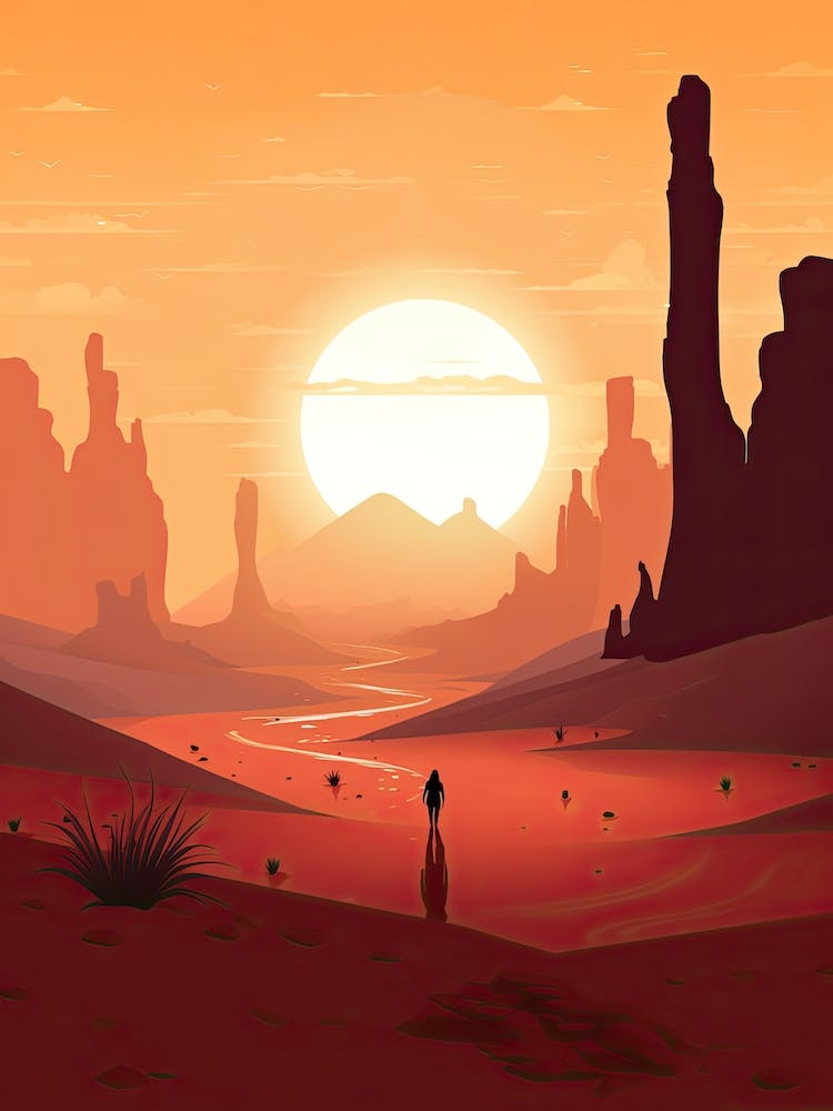 Cowgirl Riding A Horse In The Desert Orange Tones Illustration 1