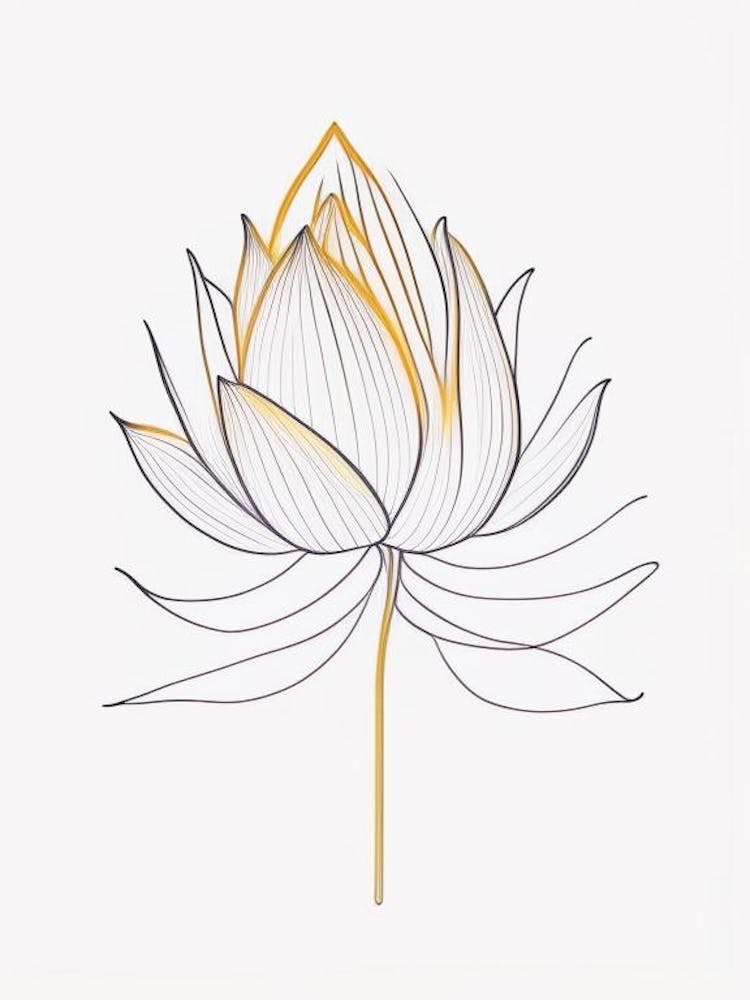 Lotus Flower, Buddhist Symbol Minimal Line Drawing 1