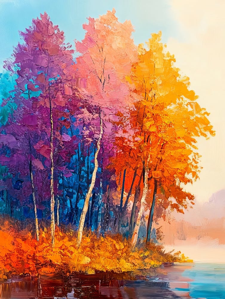 Autumn Trees By The Lake