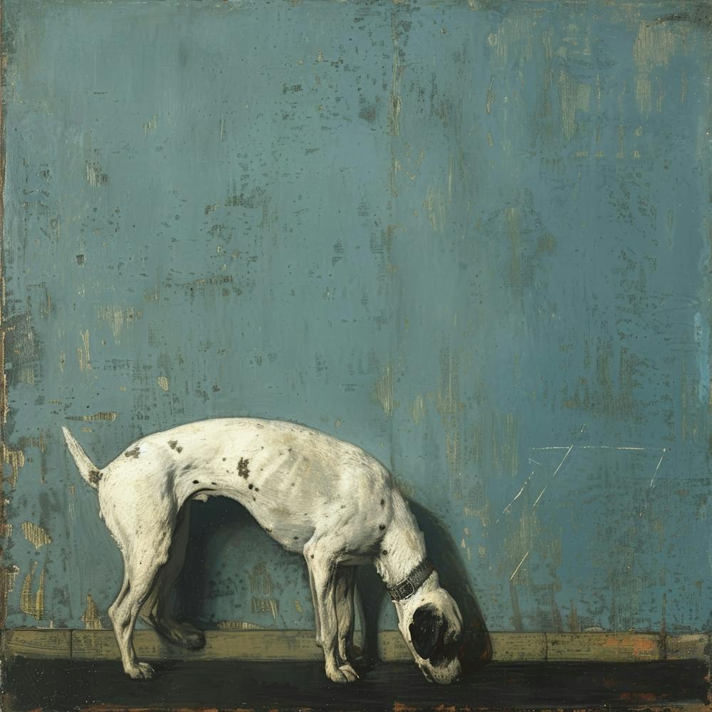 Hund in blauer Wand