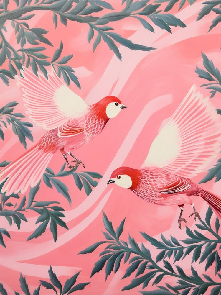 Vintage Japanese Inspired Bird Print Sparrow 2