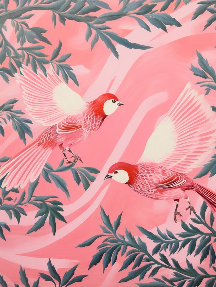 Vintage Japanese Inspired Bird Print Sparrow 2