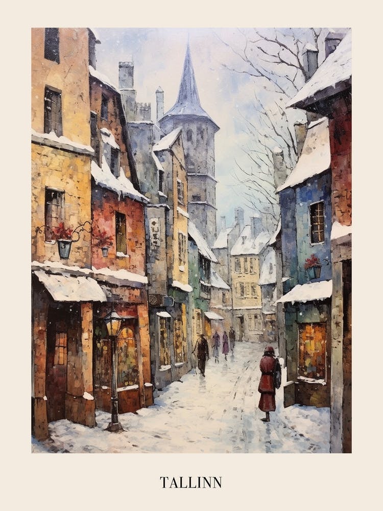 Vintage Winter Painting Poster Tallinn Estonia 3