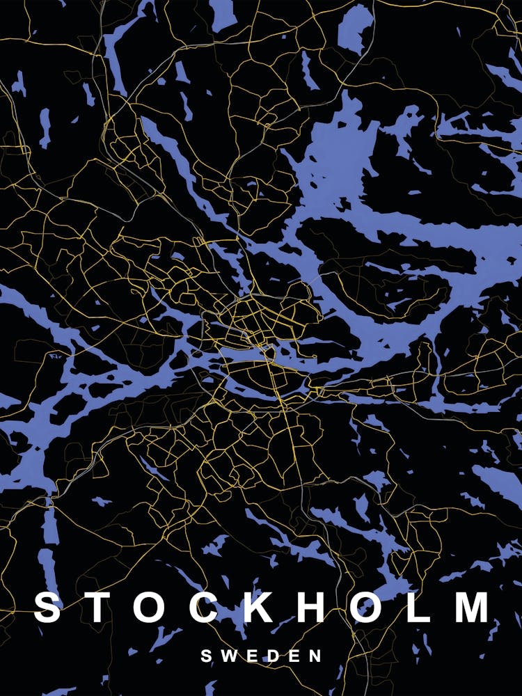 Stockholm Sweden City Map Black and Gold