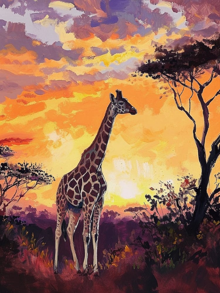 Giraffes By The Tress Illustration 6