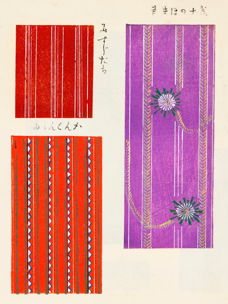 Vintage Ukiyo-e Woodblock Print Of Japanese Textile, Shima Shima, Furuya Korin (219)