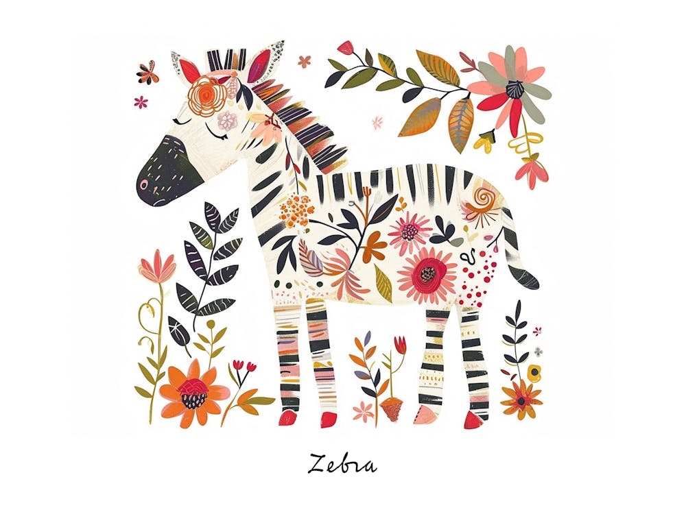 Little Floral Zebra 3 Poster