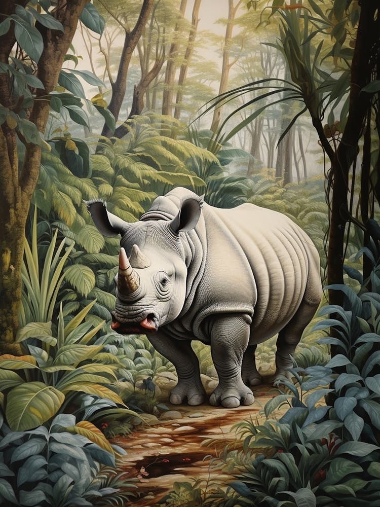 Grey Rhino Walking Through The Leafy Nature 2
