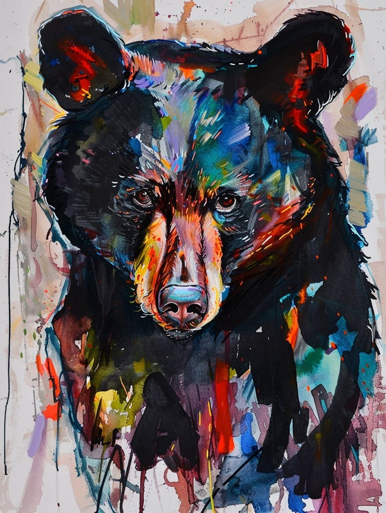 Black Bear Colourful Watercolour 4