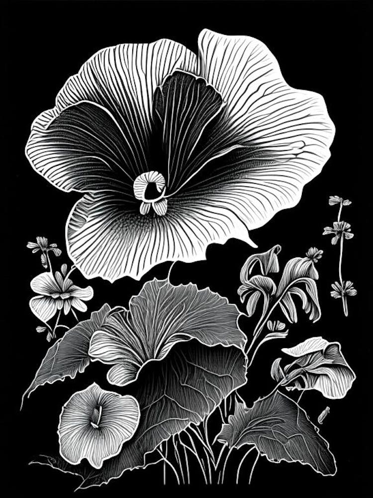Pansy Wildflower Linocut 1