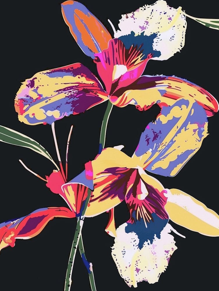 Neon Flowers On Black Orchid 2